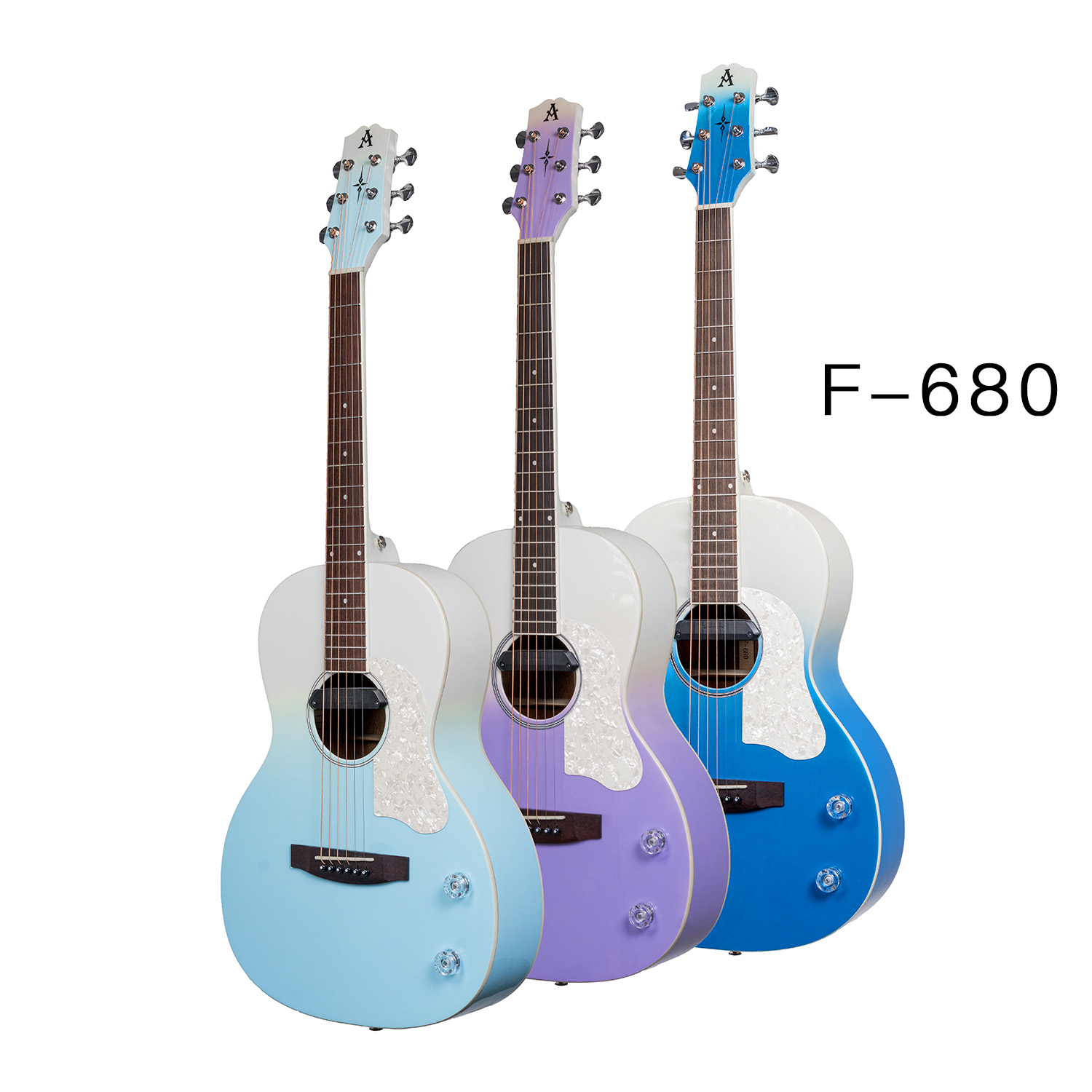 AOSEN F-680:olk 吉他专业 38 英寸纯面板指弹吉他.天蓝色/紫色/宝蓝色